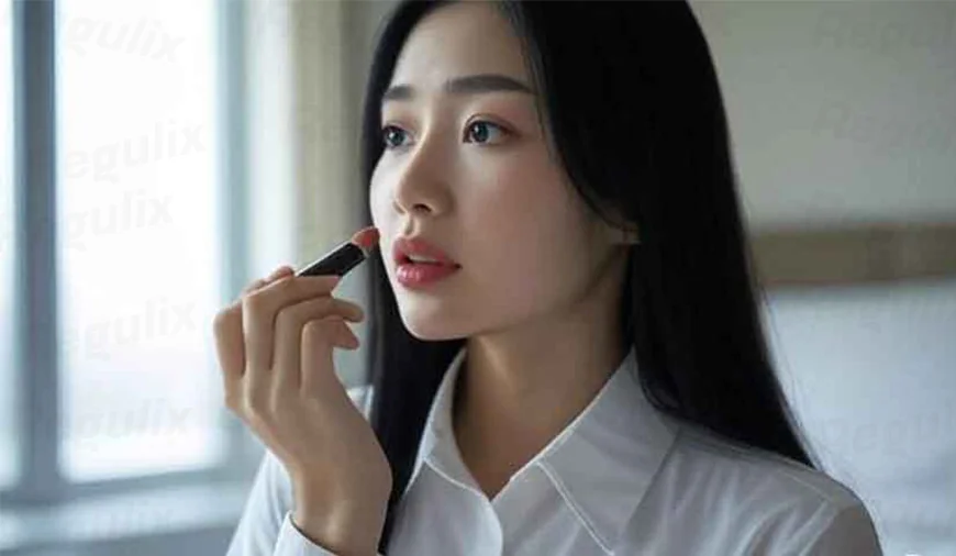 Lady using lipstick - Visual for China NMPA Imported General Cosmetics Filing process